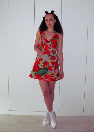 1970s Rose Red Vintage Floral A line Baby Doll Dress