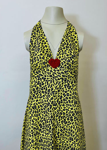 Yellow Animal Print Halter Neck Maxi Dress