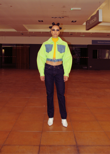 Lime Green Corduroy Upcycled x Denim Cropped Jacket