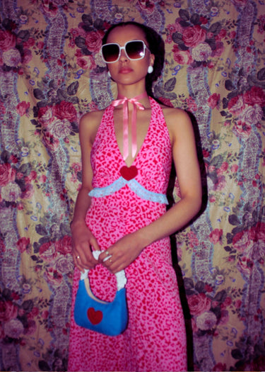 Pink Animal Print Halter Neck Maxi Dress
