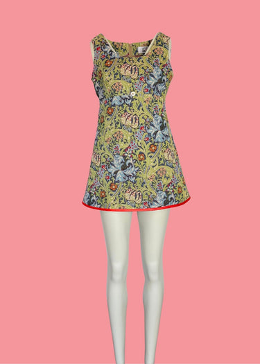 Green Printed Tapestry Mini Mod Dress