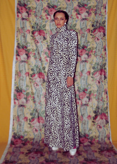 Dalmatian Print Maxi High Neck Dress