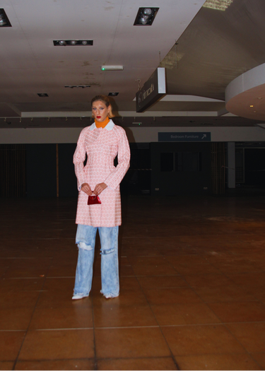 Vintage Waffle Pink Upholstery Trench Coat