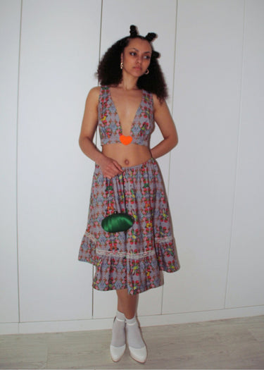 Butterly Floral Co Ord Cropped Top And Skirt