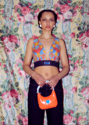 Upcycled Floral FAN x Denim Upcycled Cropped Top