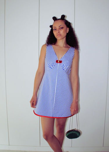 Blue And White Striped Mod A Line Dress