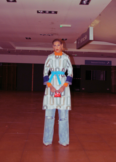 Vintage Geometric Print x Denim Upcycled Coat