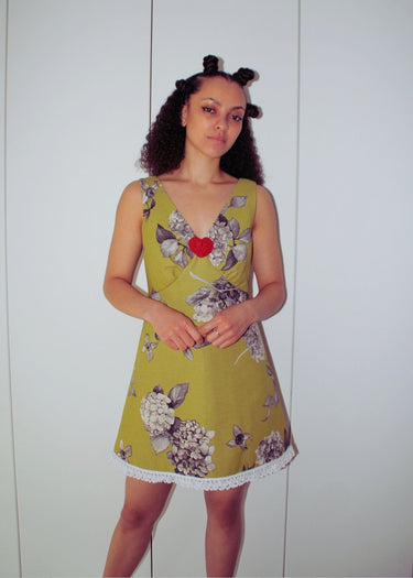 Green Floral Mod Dress With Lace