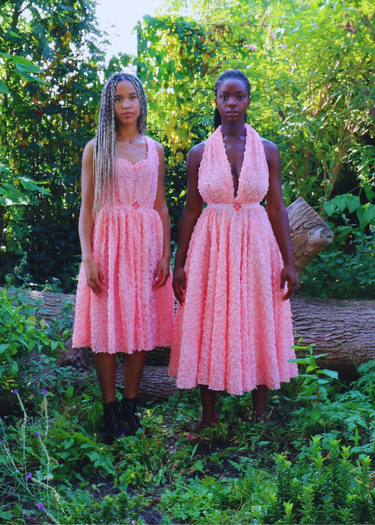 Pink Plunge Neck 1950s Full Circle Dress