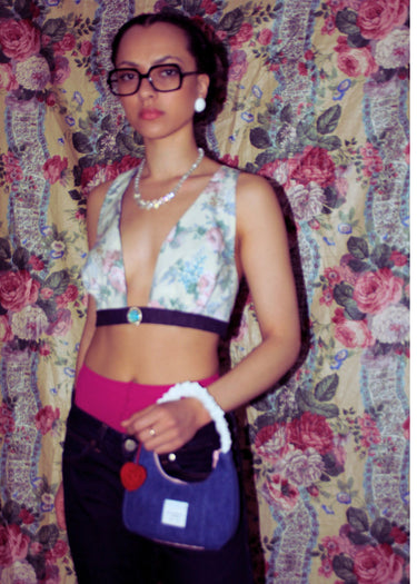 Upcycled Floral x Denim Upcycled Cropped Top