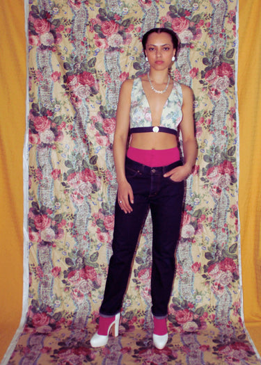 Upcycled Floral x Denim Upcycled Cropped Top
