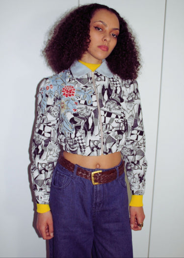 Upcycled Abstract Cropped Jacket