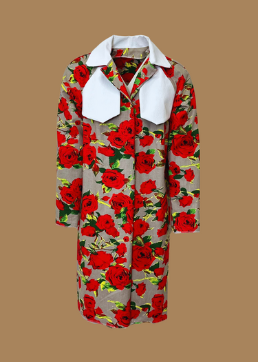 Red Floral Canvas Trench Coat