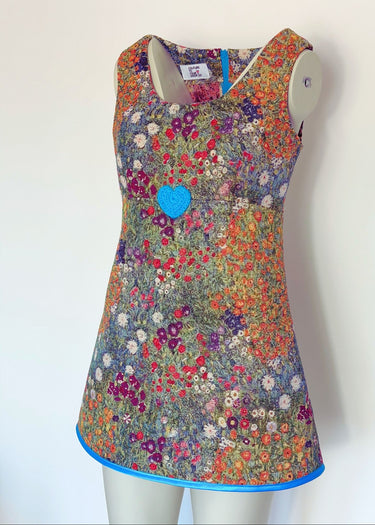 Monet Print Upcycled Tapestry Mini Mod Dress