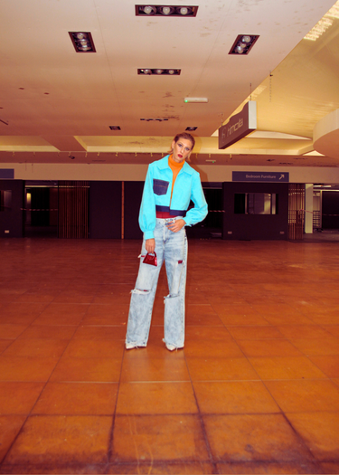 Turquoise Corduroy Upcycled x Denim Jacket