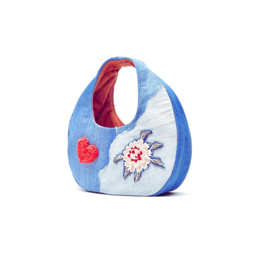 Upcycled Denim Heart Moon Bag