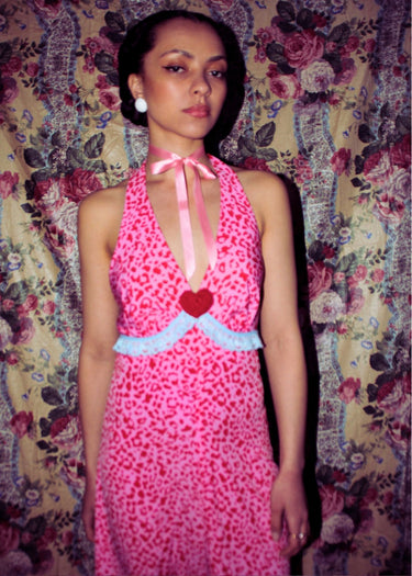Pink Animal Print Halter Neck Maxi Dress