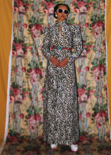 Dalmatian Print Maxi High Neck Dress