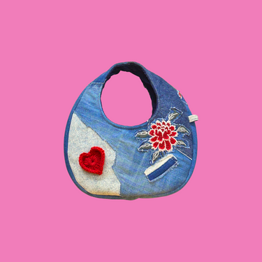 Upcycled Denim Heart Moon Bag