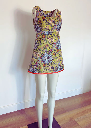 Green Printed Tapestry Mini Mod Dress