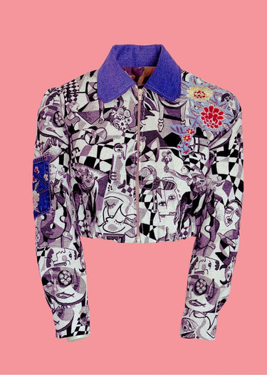 Upcycled Abstract Cropped Jacket