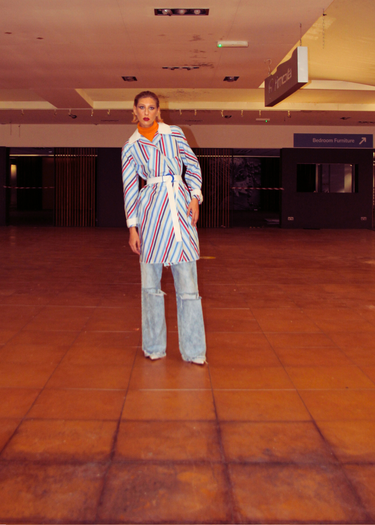 Stripped Vintage Cotton Upcycled Trench Coat