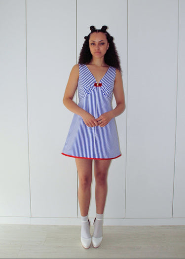 Blue And White Striped Mod A Line Dress