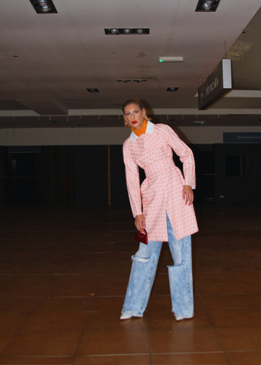 Vintage Waffle Pink Upholstery Trench Coat