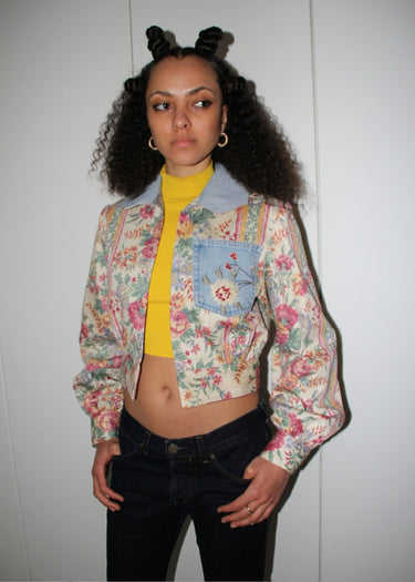 Vintage Pastel Floral Upcycled Denim Jacket