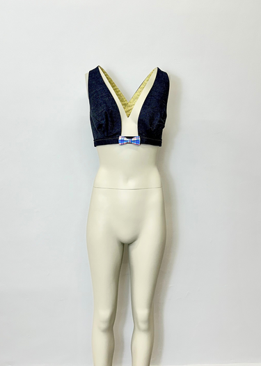 Upcycled Denim Bow Tie Cropped Top