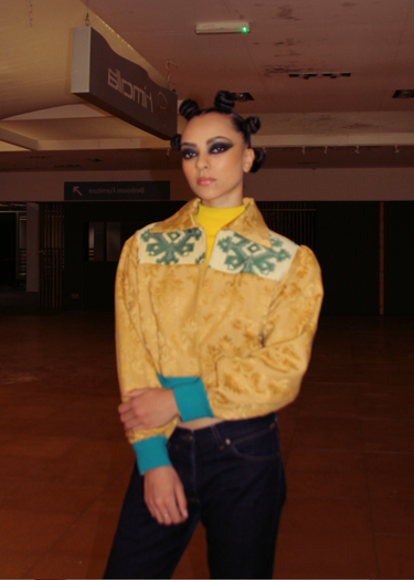 Mixed Upcycled Upholstery Bomber Jacket