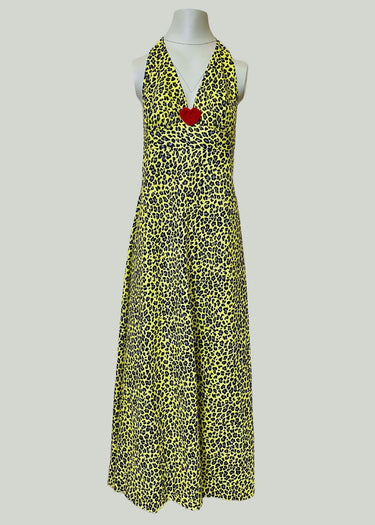 Yellow Animal Print Halter Neck Maxi Dress