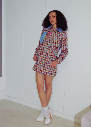 Geometric Cropped Tapestry Bomber Jacket