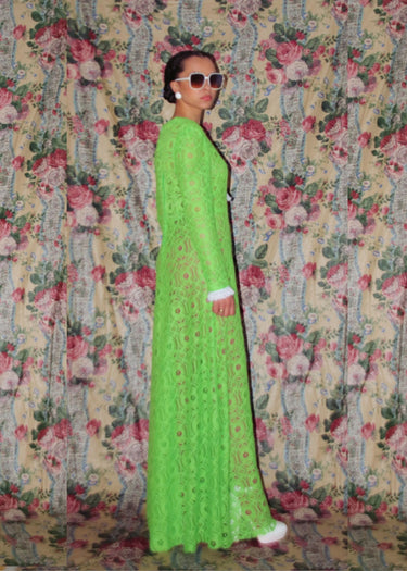Lime Green Lace Crochet Maxi Dress