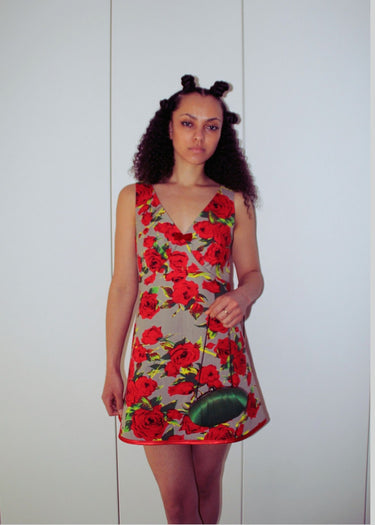 1970s Rose Red Vintage Floral A line Baby Doll Dress