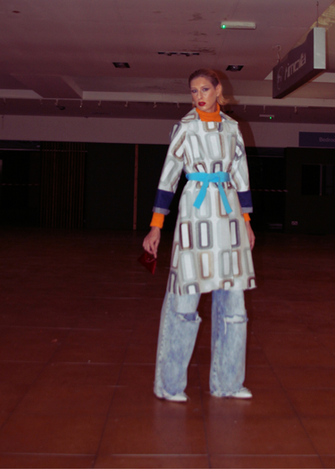 Vintage Geometric Print x Denim Upcycled Coat
