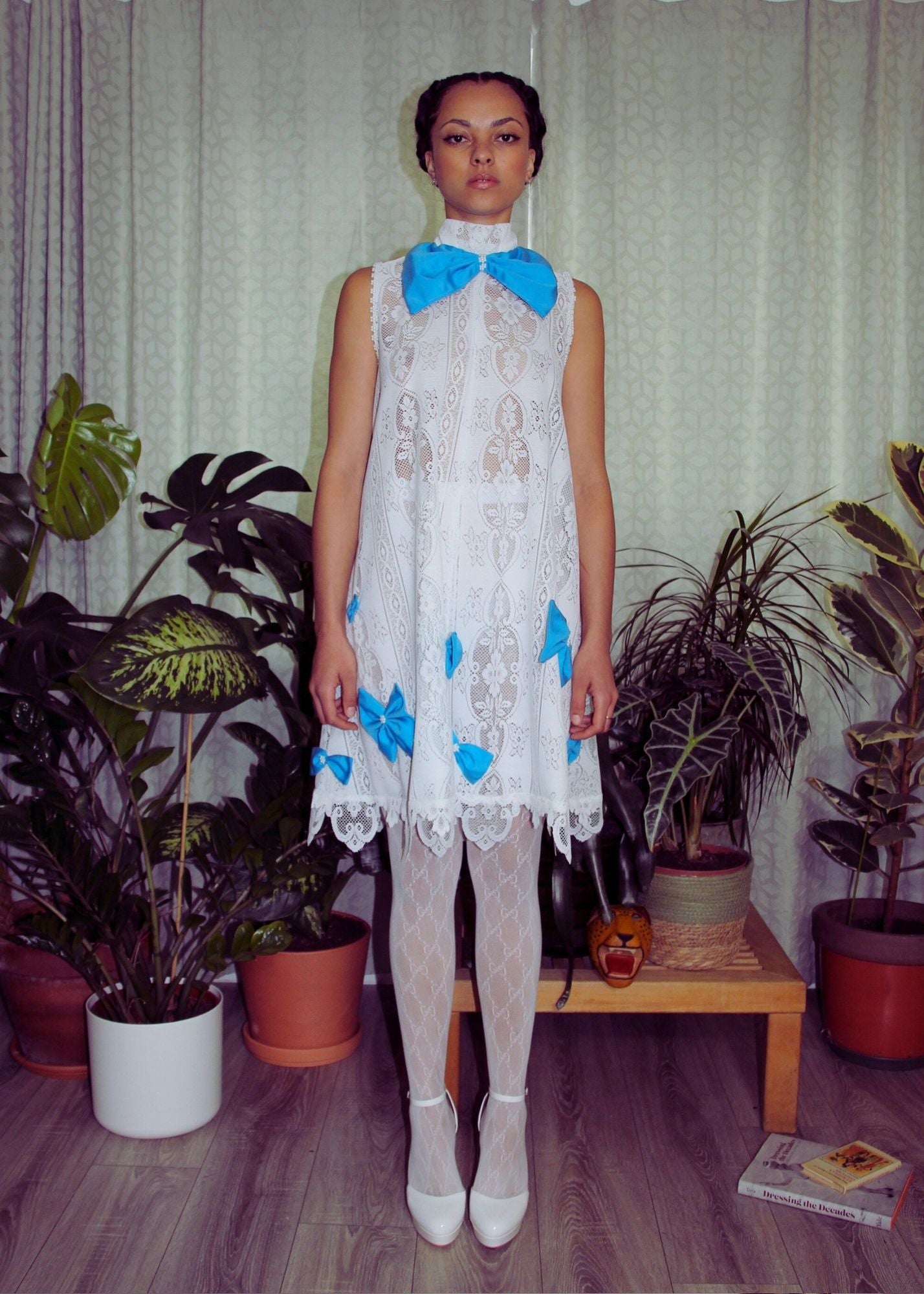 Off the Peg White and Turquoise 2D Midi Dress