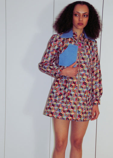 Geometric Cropped Tapestry Bomber Jacket