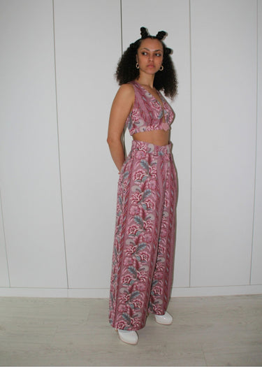 70s Retro Pink Printed Trouser CO Ord