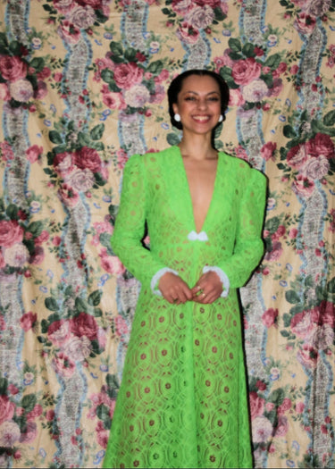 Lime Green Lace Crochet Maxi Dress