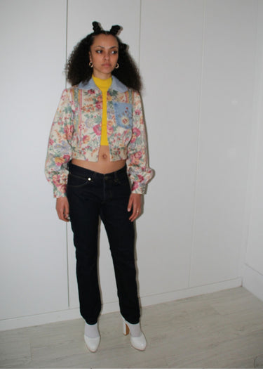 Vintage Pastel Floral Upcycled Denim Jacket