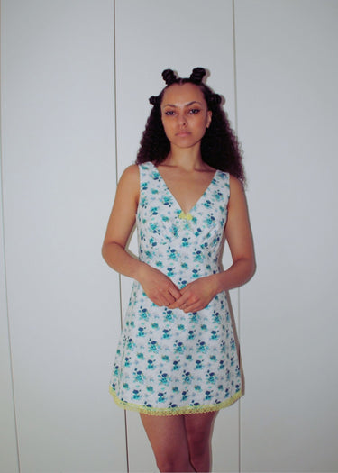 Pastel Yellow Green Floral Festival Summer Mod Dress