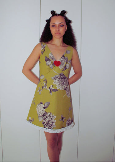 Green Floral Mod Dress With Lace