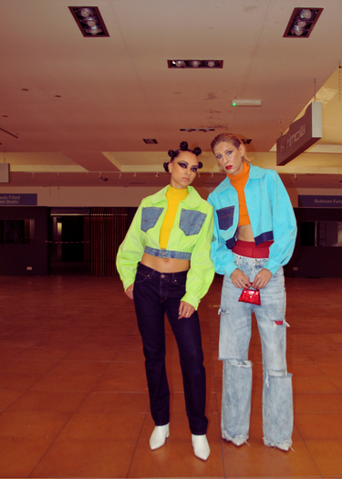 Lime Green Corduroy Upcycled x Denim Cropped Jacket