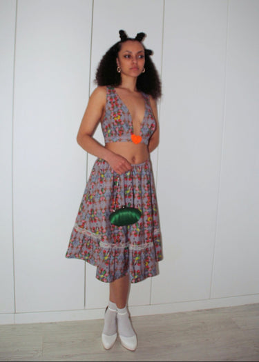 Butterly Floral Co Ord Cropped Top And Skirt