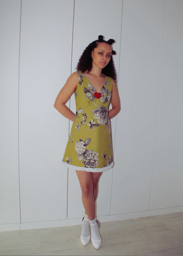 Green Floral Mod Dress With Lace