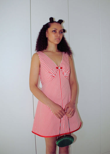 Red And White Striped Mod A Line Dress