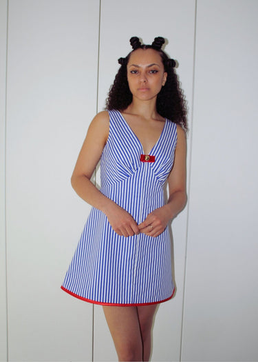 Blue And White Striped Mod A Line Dress