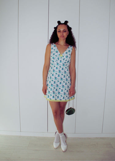 Pastel Yellow Green Floral Festival Summer Mod Dress