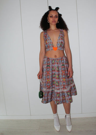 Butterly Floral Co Ord Cropped Top And Skirt